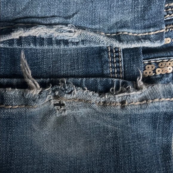 Rock & Roll Cowgirl Dark Blue Bootcut Jeans with Gold Sequin Trim - Picture 13 of 15